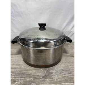 Vintage Revere Ware 1801 Stainless Copper Bottom 6qt Stock Pot w/Lid Pre 1968